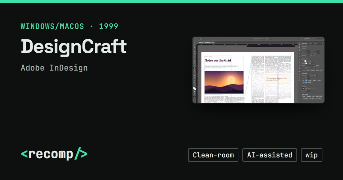 Programs Like Indesign DesignCraft: Adobe InDesign clean-room rebuild, download & source · Recomp