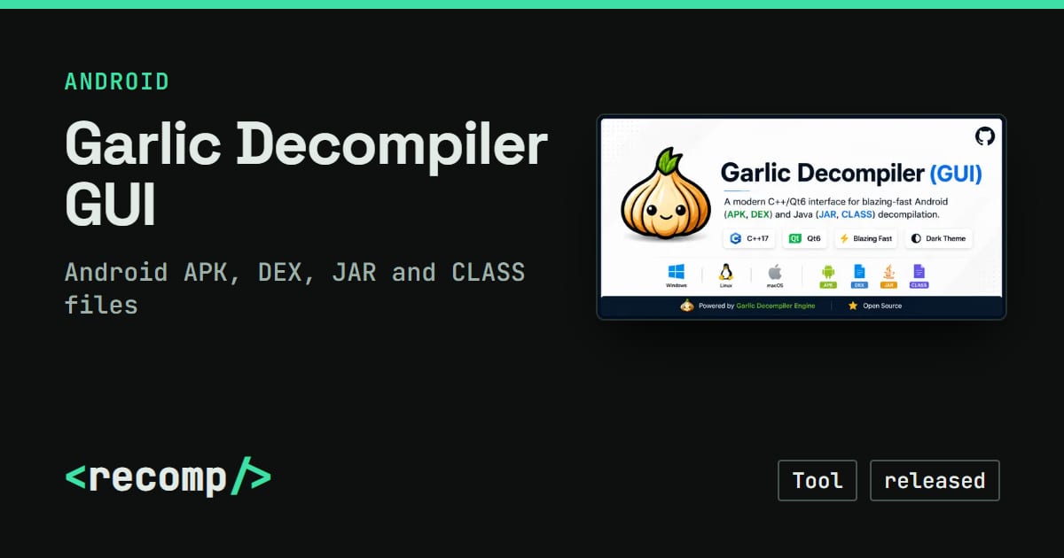 Android Decompile Garlic Decompiler GUI: download & source · Recomp
