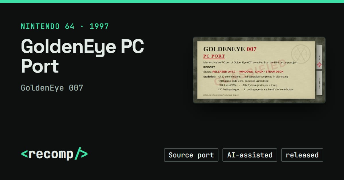 GoldenEye PC Port · Recomp