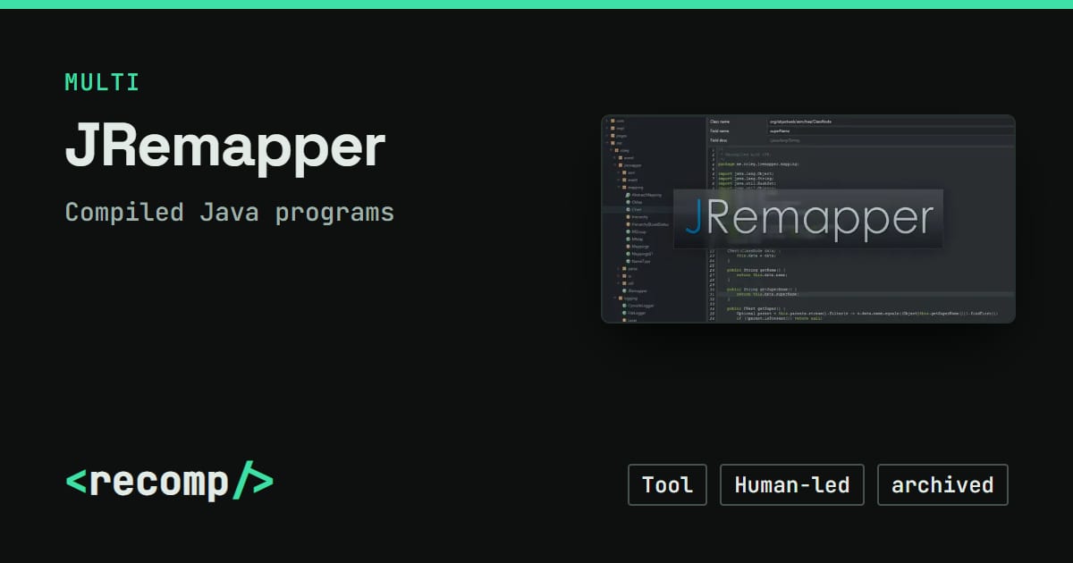 JRemapper: Compiled Java programs source port, download & source · Recomp