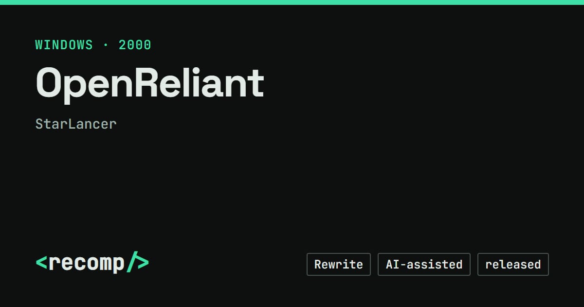Reliant Roms OpenReliant · Recomp