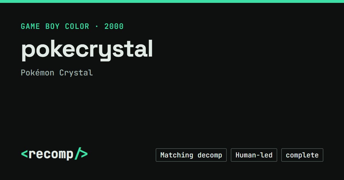 pokecrystal: Pokémon Crystal decompilation, play in browser · Recomp