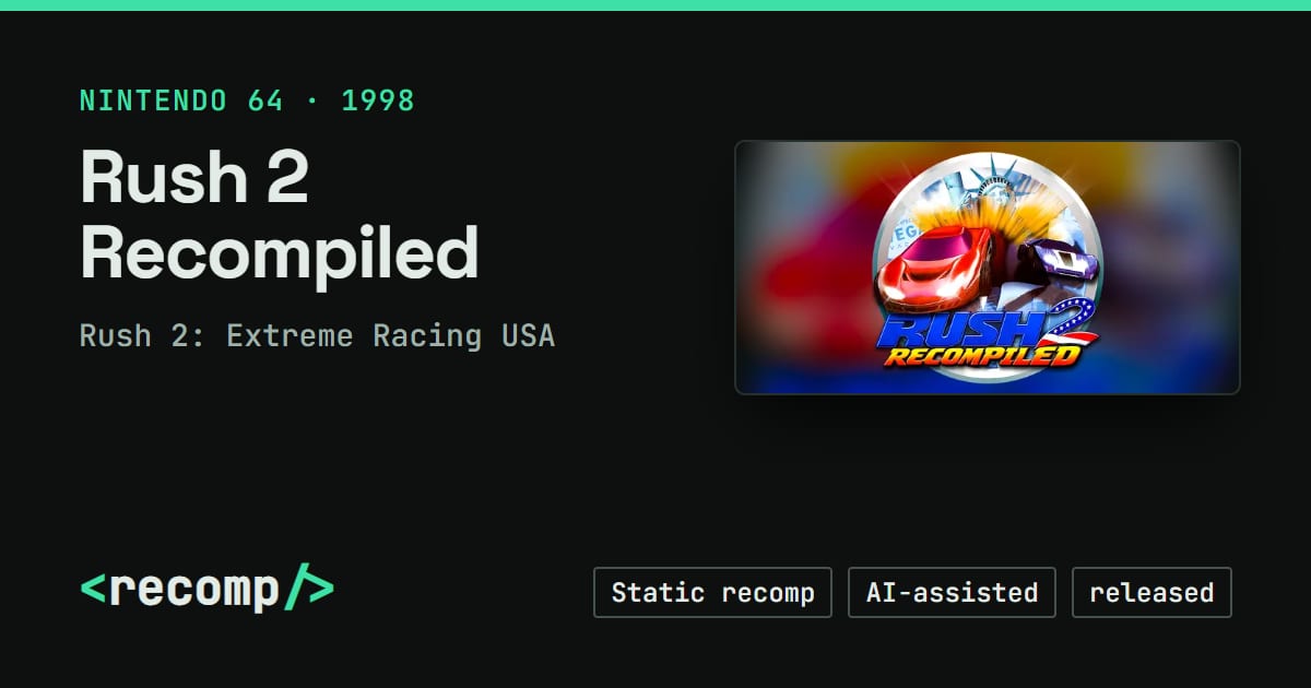 Rush Software Rush 2 Recompiled · Recomp