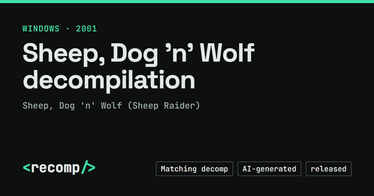 Clone Sheep Software Sheep, Dog 'n' Wolf decompilation · Recomp