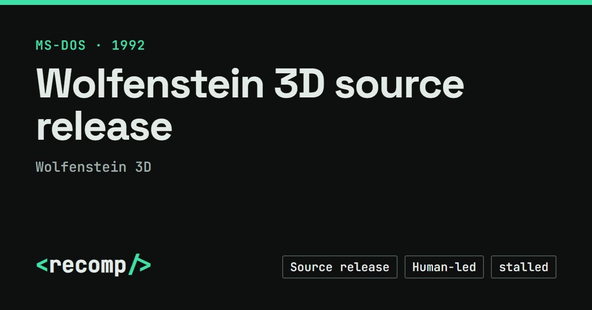 Software Clone Os Wolfenstein 3D source release · Recomp