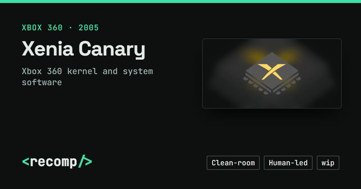 Cleanroom 360 Xenia Canary: clean-room rebuild, download & source · Recomp
